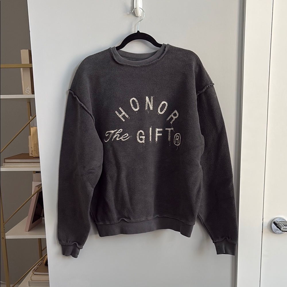 Honor the Gift Gray Crewneck Sweatshirt with Ribbed Cuffs and Soft Texture